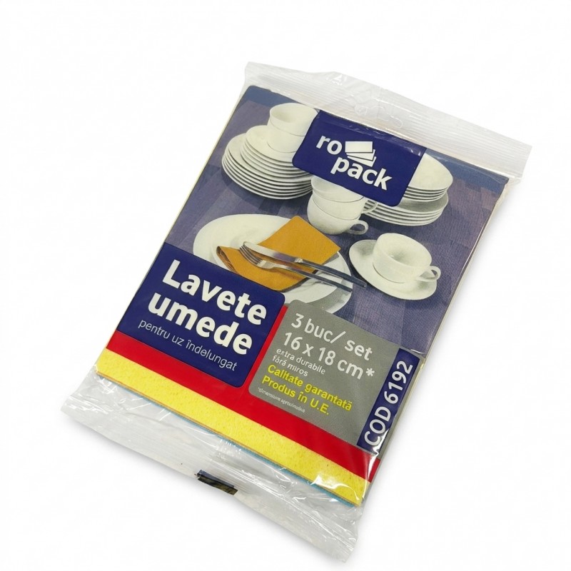 Set 3 lavete umede pentru curatenie bucatarie 16 x 18 cm Ropack